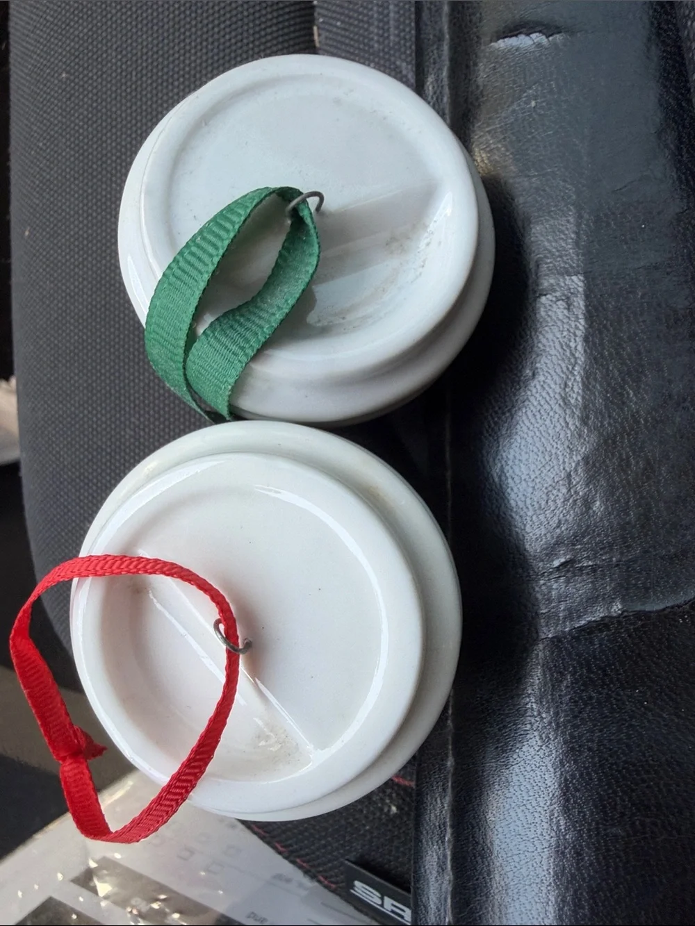 Starbucks Glitter Cup Ornaments in Red & Gold with White Lids
